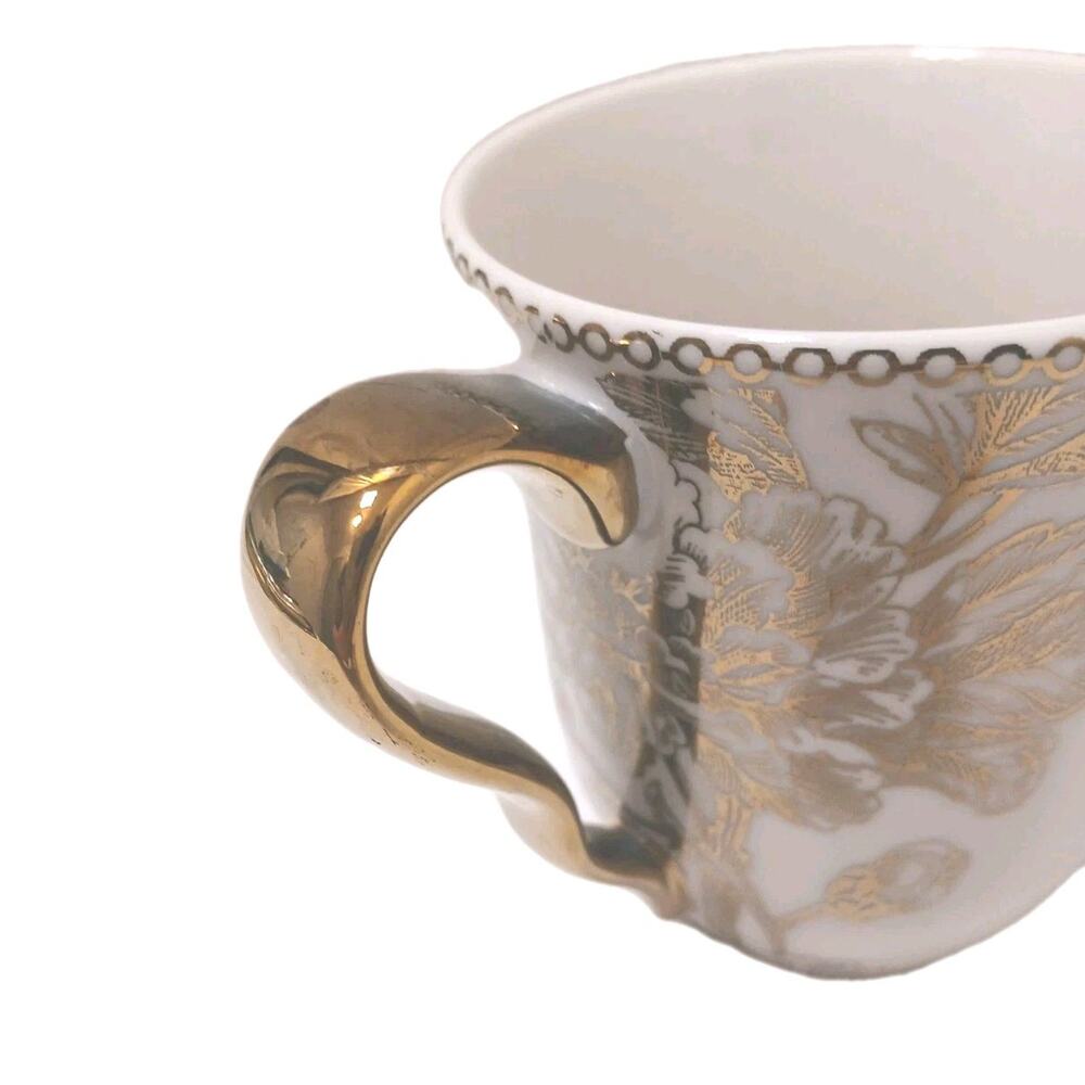 222 Fifth ADELAIDE Gold Gilded Mug 12oz Coffee Tea Latte Cup French Bird Floral - Picture 7 of 13